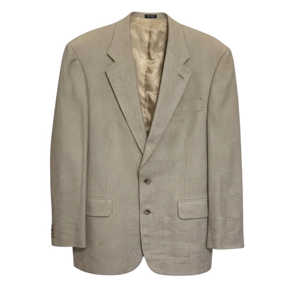 Barrington Mens 100% Silk Blazer 42R Tan Beige Micro Check Sport Coat 2 Button